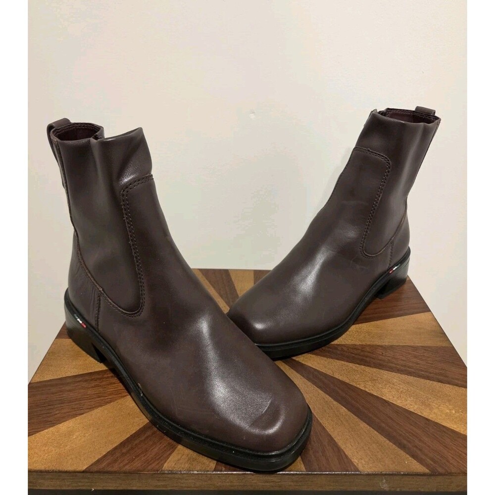 Franco Sarto L-Gracelyn Low Calf Boot US 8 Heel Square Toe Brown Leather Womens